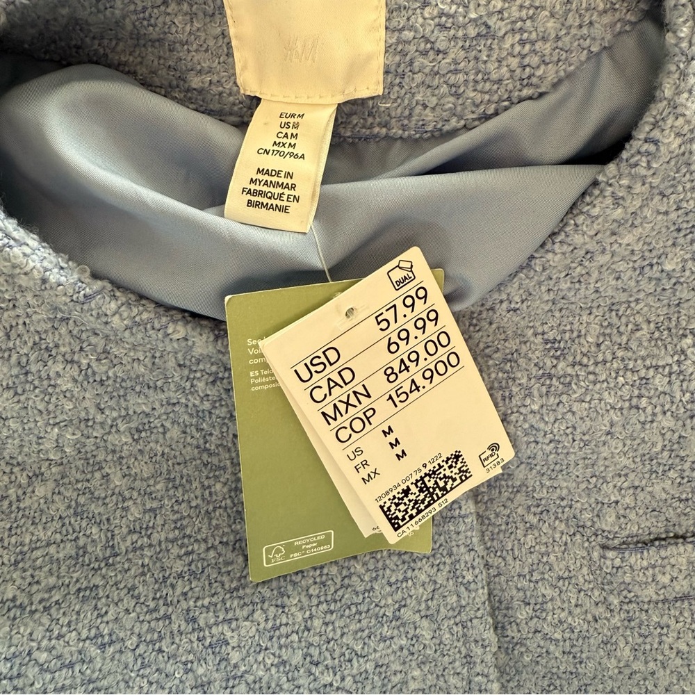 H&M NWT BLUE CROPPED TWEED COAT - Picture 5 of 6
